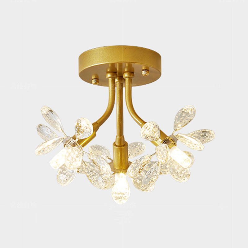 Contemporary Flower-Shaped Flush Light Crystal Flush Mount Ceiling Fixture