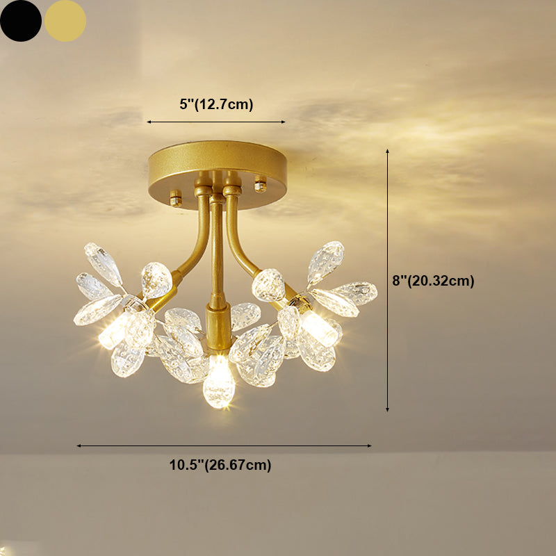 Contemporary Flower-Shaped Flush Light Crystal Flush Mount Ceiling Fixture
