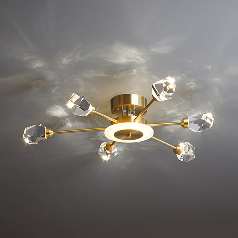 Contemporary Tapered Flush Light Fixture Crystal Flush Mount Ceiling Fixture in Gold