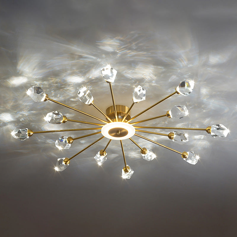 Contemporary Tapered Flush Light Fixture Crystal Flush Mount Ceiling Fixture in Gold