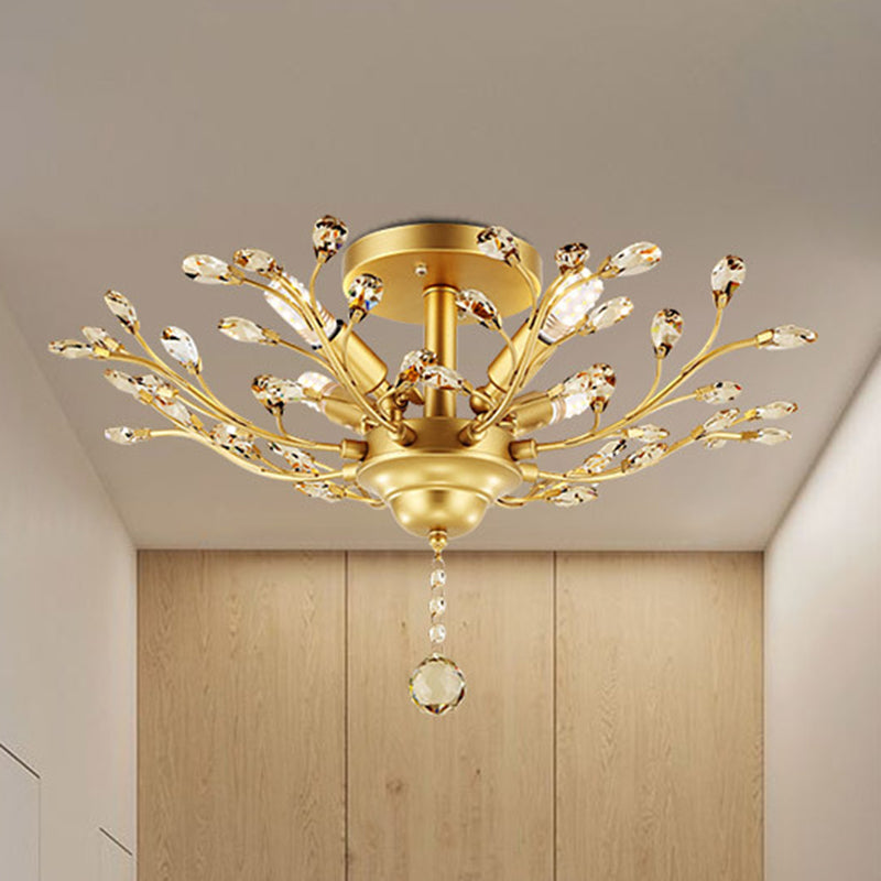 Contemporary Leaf Flush Light Crystal Flush Mount Ceiling Fixture in Black