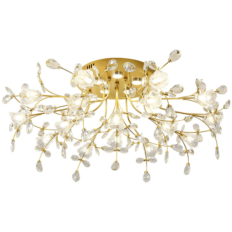 Contemporary Flower-Shaped Flush Light Crystal Flush Mount Ceiling Fixture in Gold