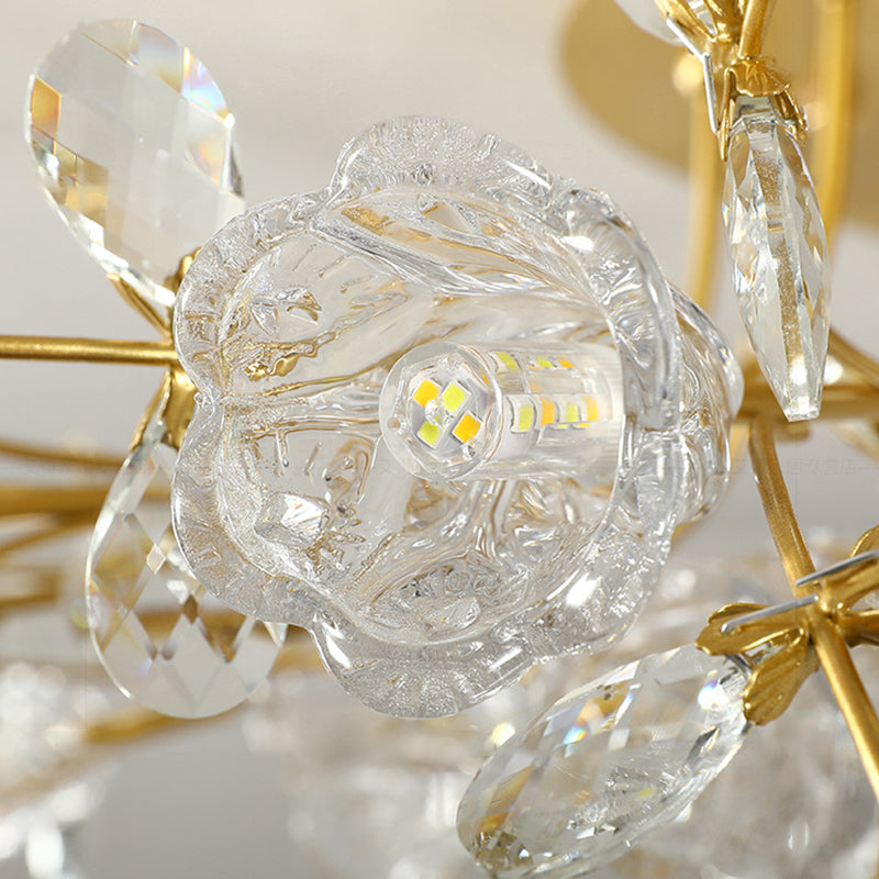Contemporary Flower-Shaped Flush Light Crystal Flush Mount Ceiling Fixture in Gold