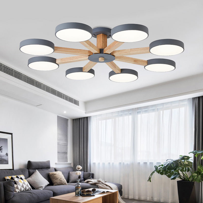 Nordic Round Ceiling Light Wood Multi Light LED Flush Mount Light for Living Room