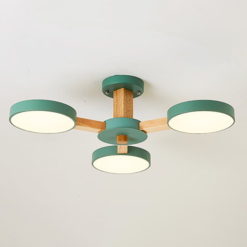 Nordic Round Ceiling Light Wood Multi Light LED Flush Mount Light for Living Room