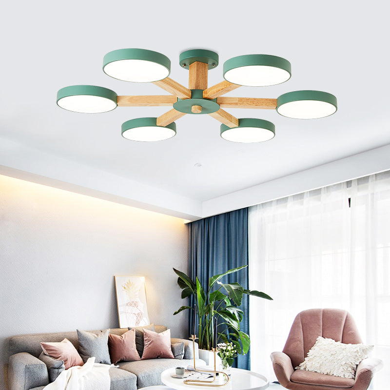 Nordic Round Ceiling Light Wood Multi Light LED Flush Mount Light for Living Room