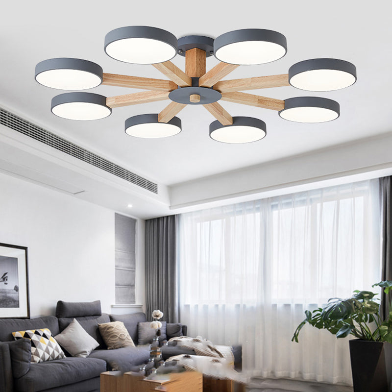 Nordic Round Ceiling Light Wood Multi Light LED Flush Mount Light for Living Room