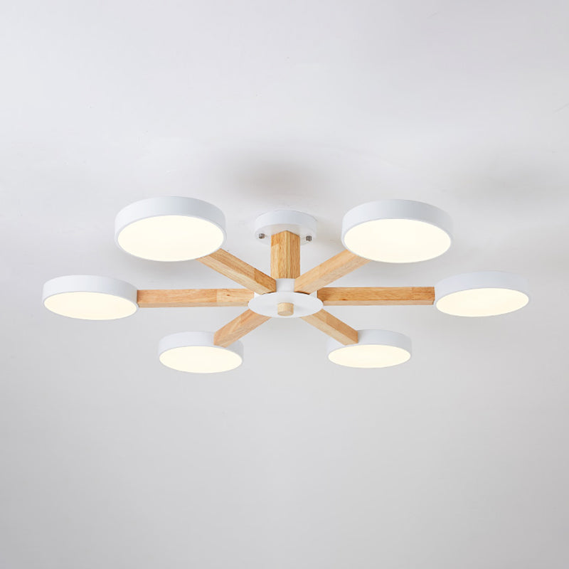 Nordic Round Ceiling Light Wood Multi Light LED Flush Mount Light for Living Room