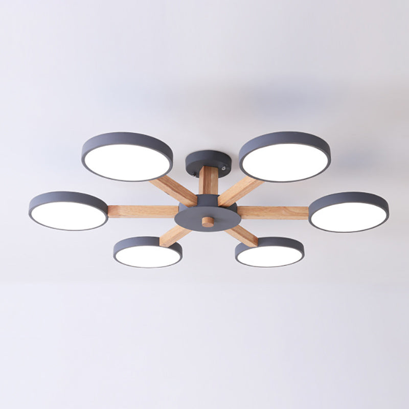 Nordic Round Ceiling Light Wood Multi Light LED Flush Mount Light for Living Room