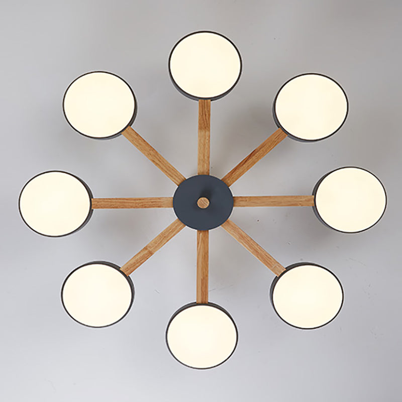 Nordic Round Ceiling Light Wood Multi Light LED Flush Mount Light for Living Room