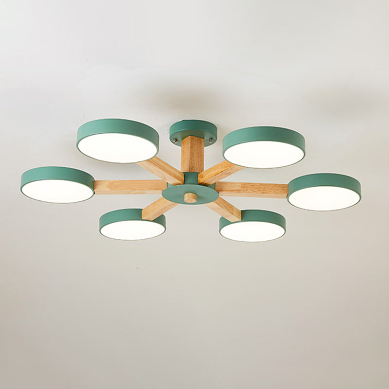 Nordic Round Ceiling Light Wood Multi Light LED Flush Mount Light for Living Room