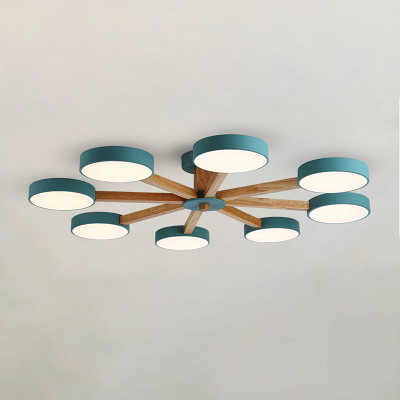 Nordic Round Ceiling Light Wood Multi Light LED Flush Mount Light for Living Room