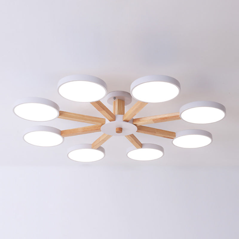 Nordic Round Ceiling Light Wood Multi Light LED Flush Mount Light for Living Room