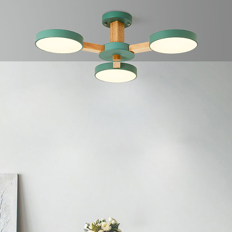Nordic Round Ceiling Light Wood Multi Light LED Flush Mount Light for Living Room