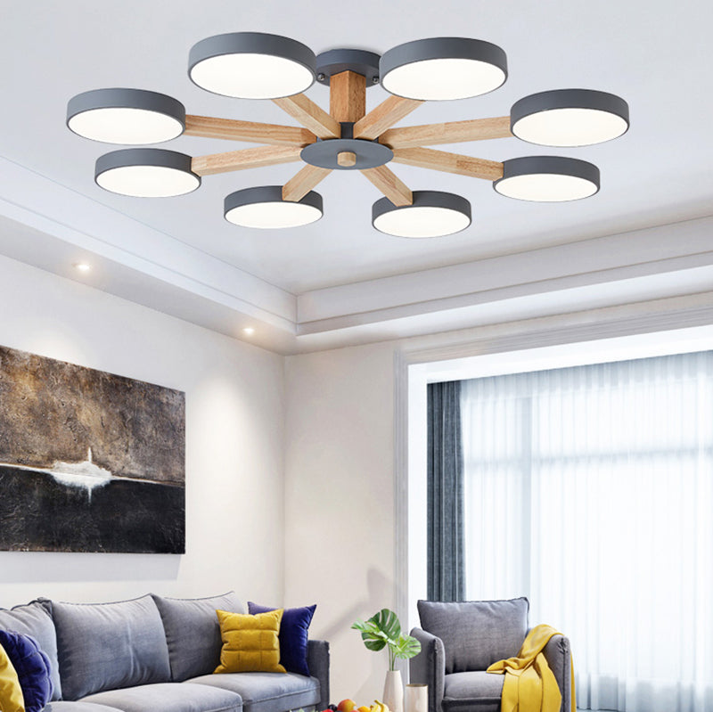 Nordic Round Ceiling Light Wood Multi Light LED Flush Mount Light for Living Room