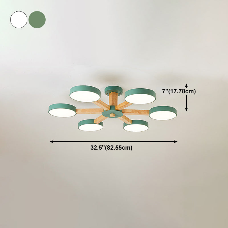 Nordic Round Ceiling Light Wood Multi Light LED Flush Mount Light for Living Room