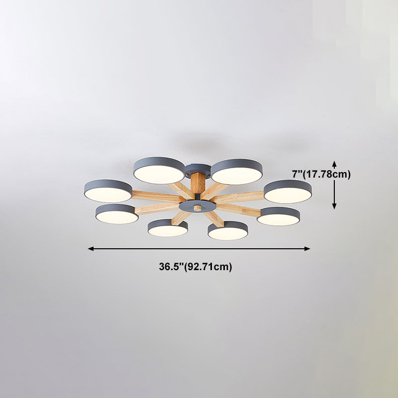 Nordic Round Ceiling Light Wood Multi Light LED Flush Mount Light for Living Room