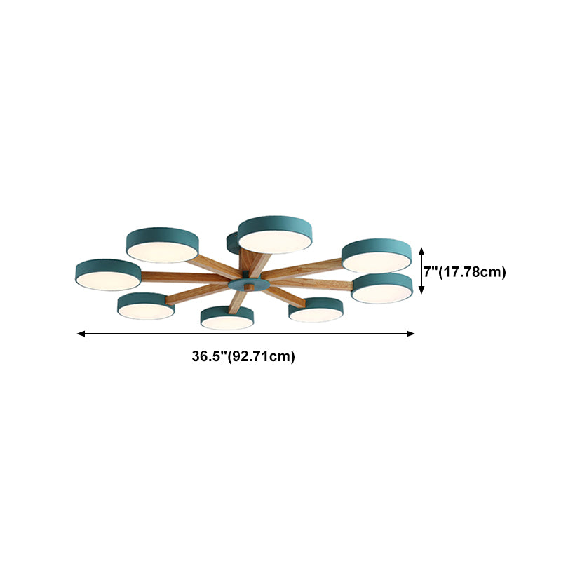 Nordic Round Ceiling Light Wood Multi Light LED Flush Mount Light for Living Room