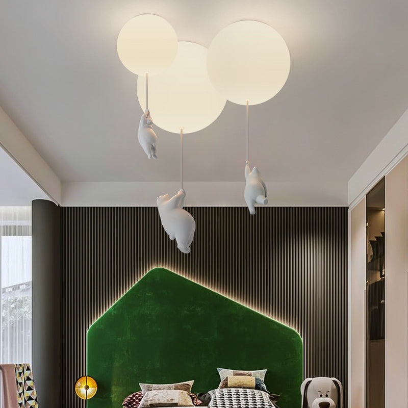 Cartoon 1-Light Ceiling Light White Balloon Shape Glass Flush Mount Light Fixture