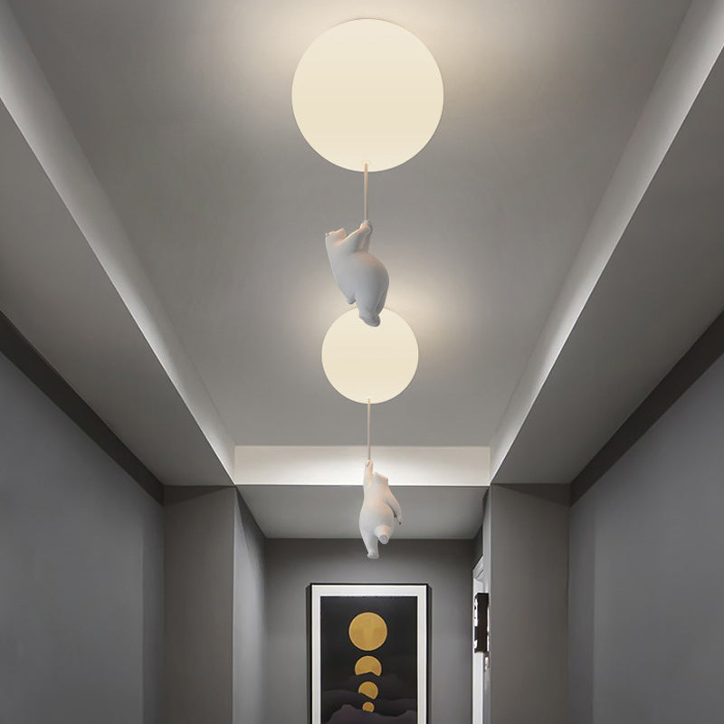 Cartoon 1-Light Ceiling Light White Balloon Shape Glass Flush Mount Light Fixture
