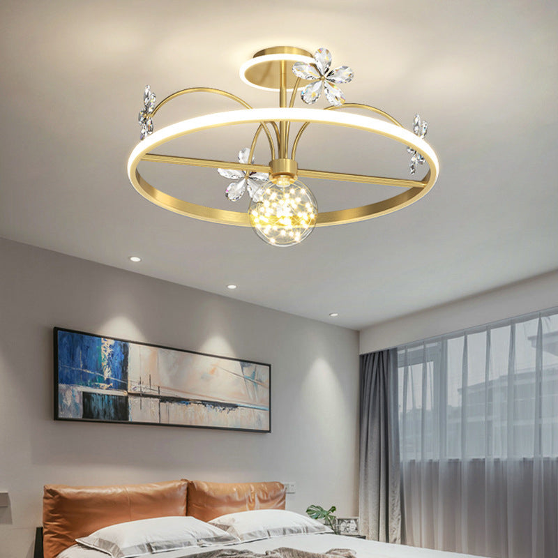 3 Lights Round Flush Ceiling Light Modern Style Crystal Flush Mount Lights