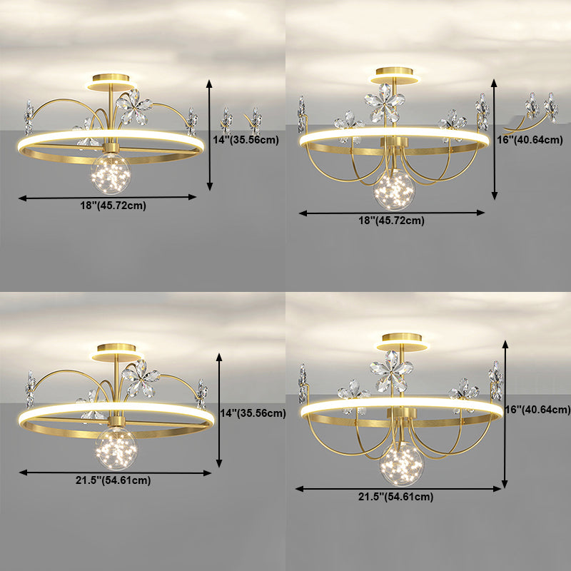 3 Lights Round Flush Ceiling Light Modern Style Crystal Flush Mount Lights