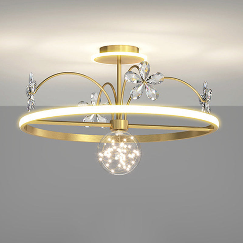 3 Lights Round Flush Ceiling Light Modern Style Crystal Flush Mount Lights