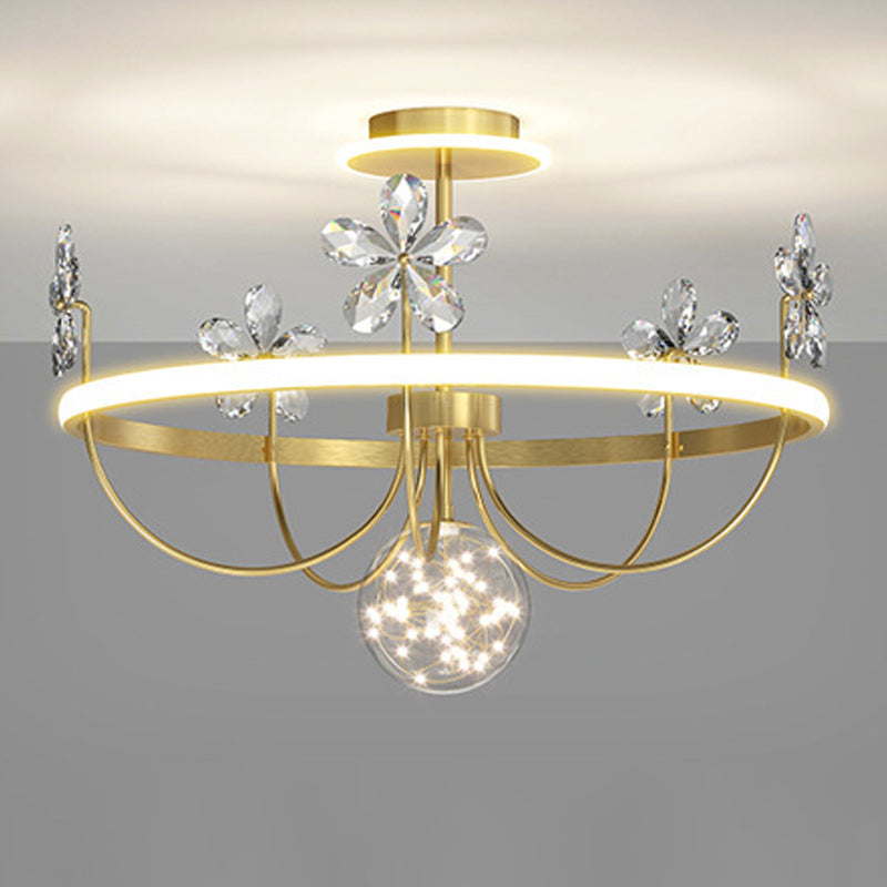 3 Lights Round Flush Ceiling Light Modern Style Crystal Flush Mount Lights