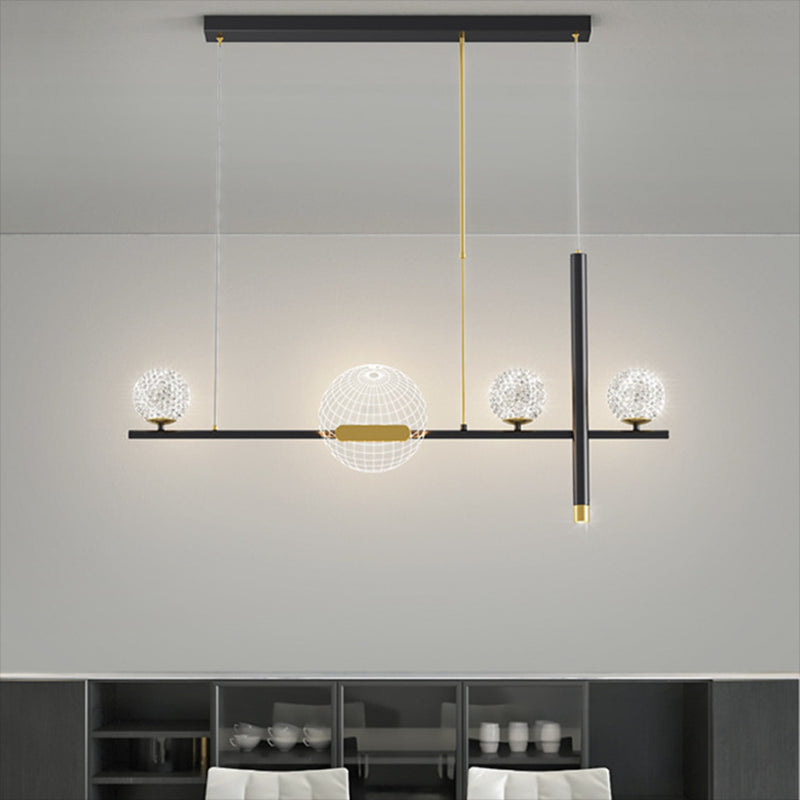 Minimalist 5-Light Island Pendant Globe Shade Acrylic Hanging Light for Dining Room