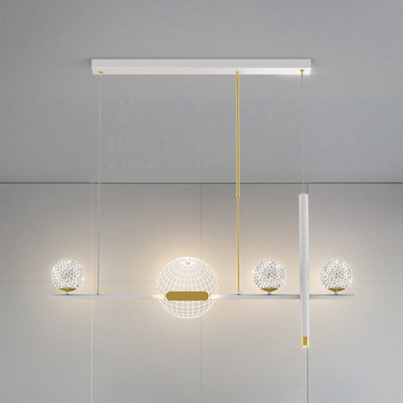 Minimalist 5-Light Island Pendant Globe Shade Acrylic Hanging Light for Dining Room