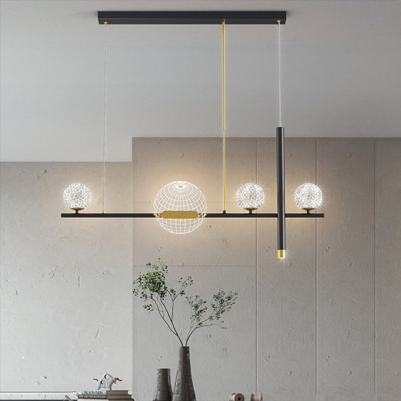 Minimalist 5-Light Island Pendant Globe Shade Acrylic Hanging Light for Dining Room