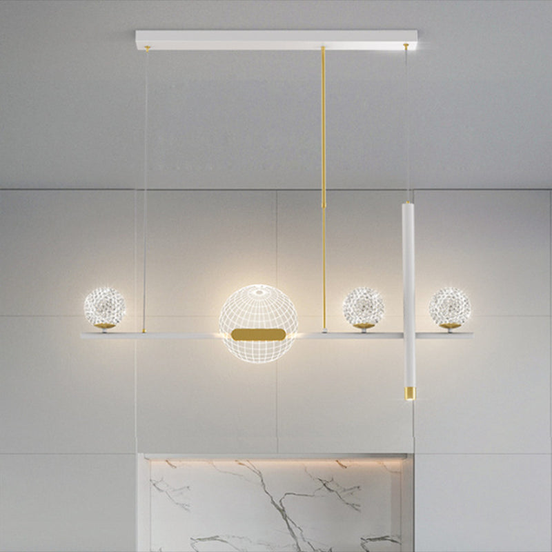 Minimalist 5-Light Island Pendant Globe Shade Acrylic Hanging Light for Dining Room