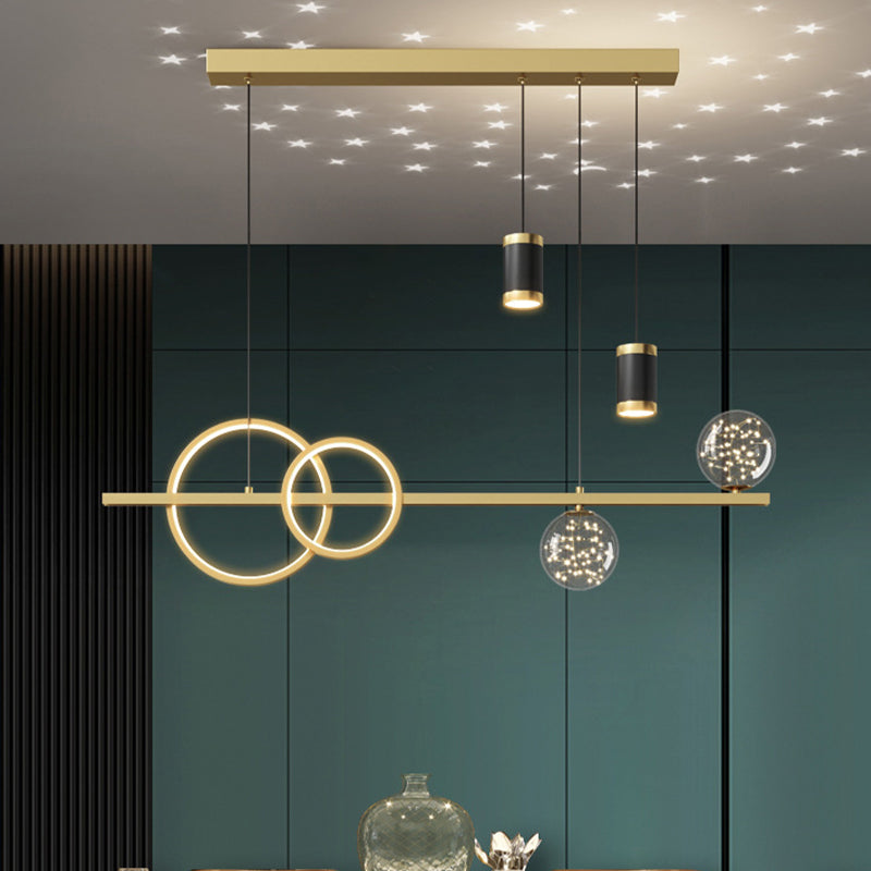 Modern Romantic Starry Island Lamp Clear Glass Dining Room LED Suspension Light