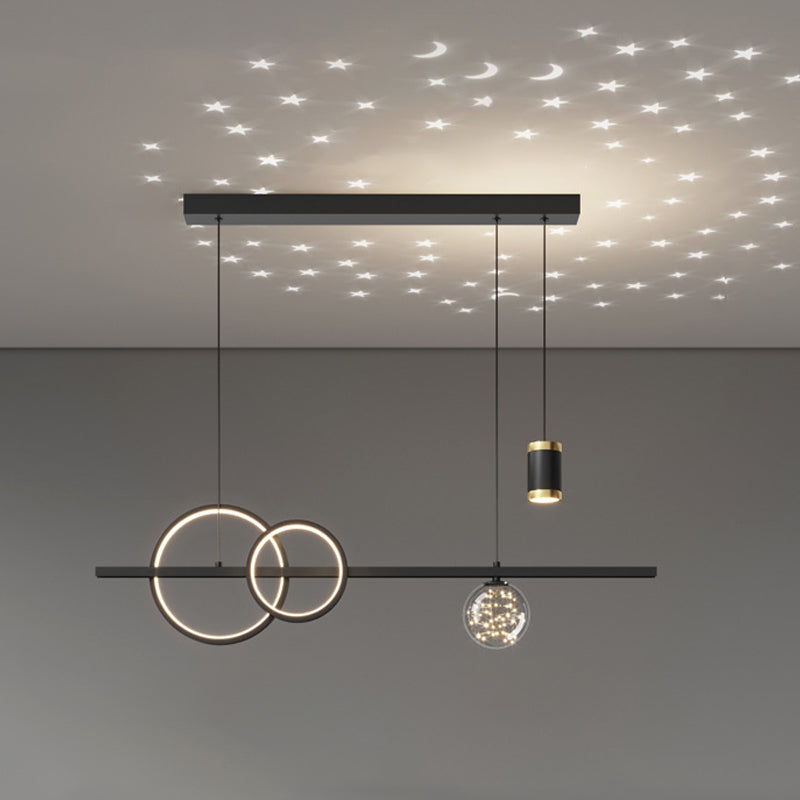 Modern Romantic Starry Island Lamp Clear Glass Dining Room LED Suspension Light