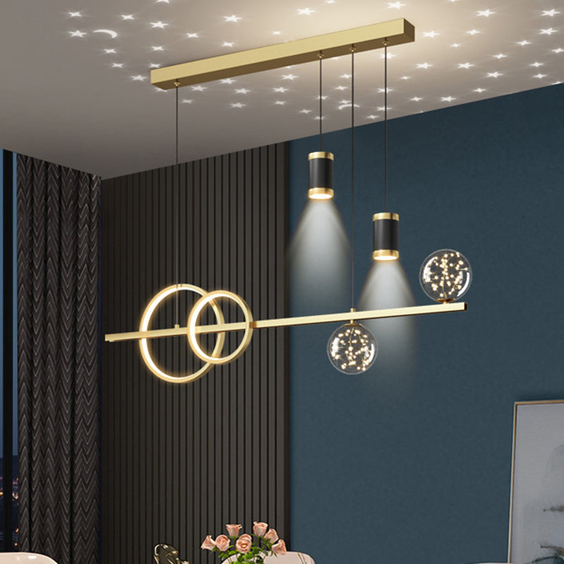Modern Romantic Starry Island Lamp Clear Glass Dining Room LED Suspension Light