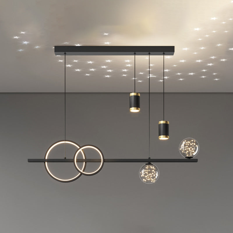 Modern Romantic Starry Island Lamp Clear Glass Dining Room LED Suspension Light