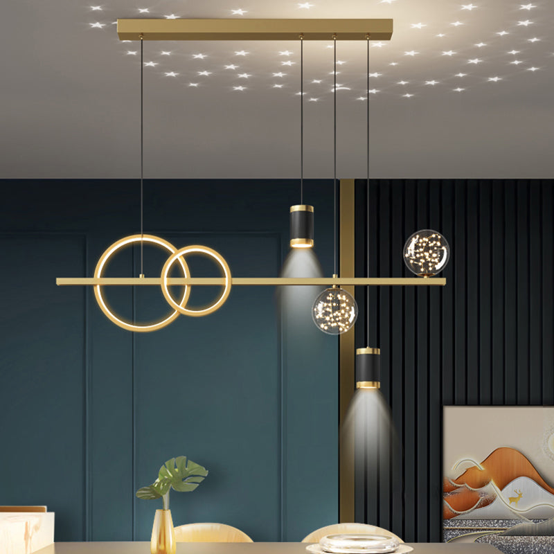 Modern Romantic Starry Island Lamp Clear Glass Dining Room LED Suspension Light