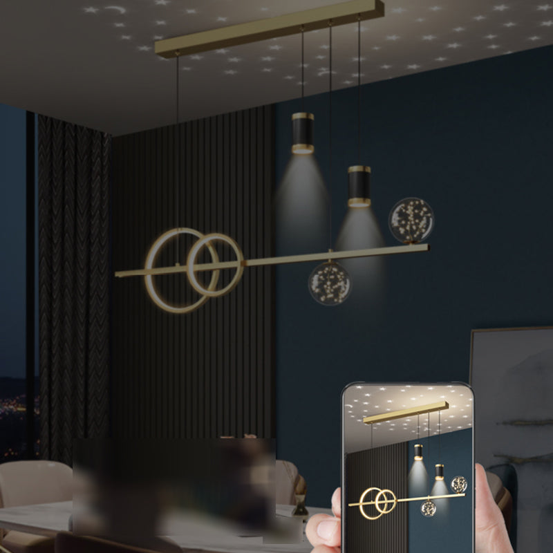 Modern Romantic Starry Island Lamp Clear Glass Dining Room LED Suspension Light