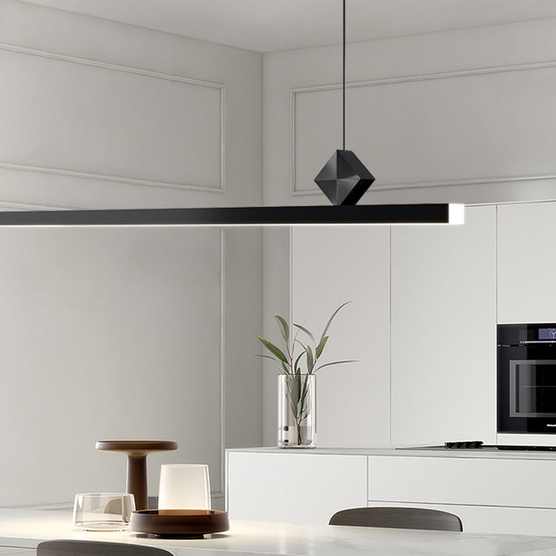 Modern Aluminum Island Light Straight Black Island Pendant for Dining Room