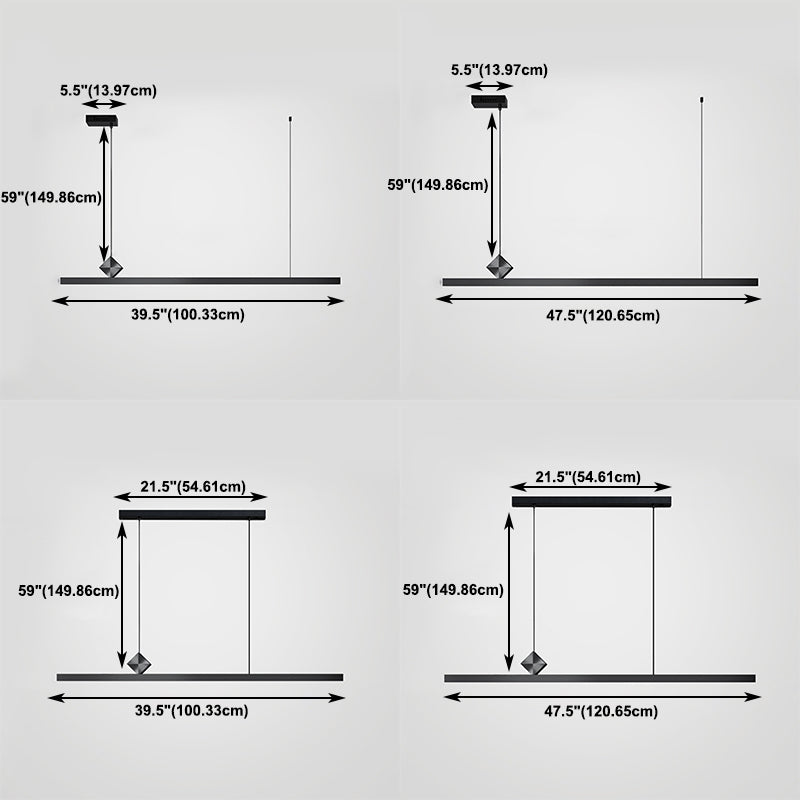 Modern Aluminum Island Light Straight Black Island Pendant for Dining Room