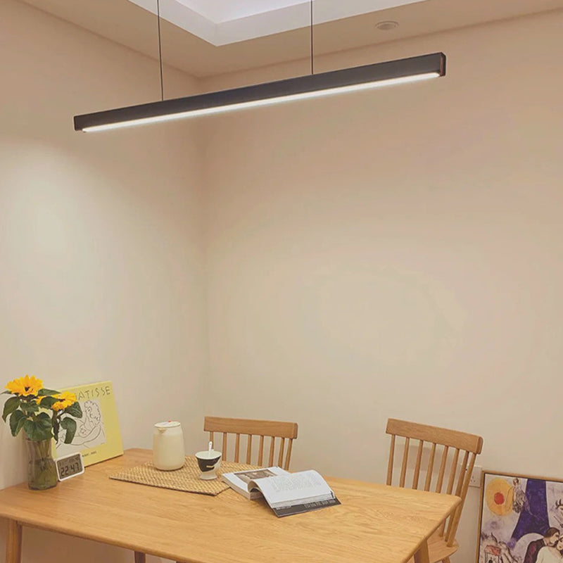 Modern Island Light Metal Straight Island Pendant in Black for Dining Room