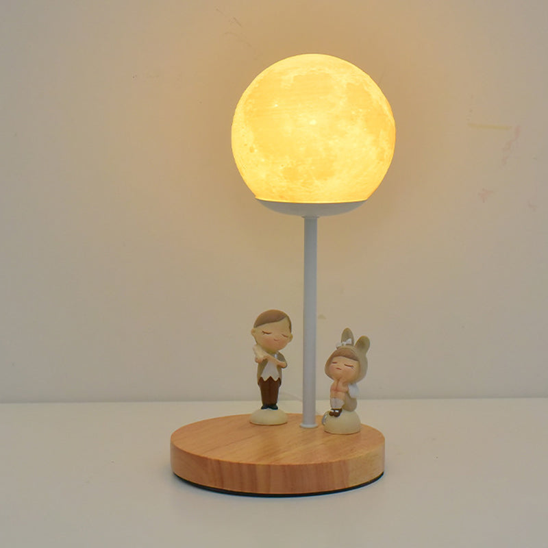Lámpara de mesa LED Luz de escritorio de madera moderna con sombra Galss para sala de estar (el juguete no incluye)