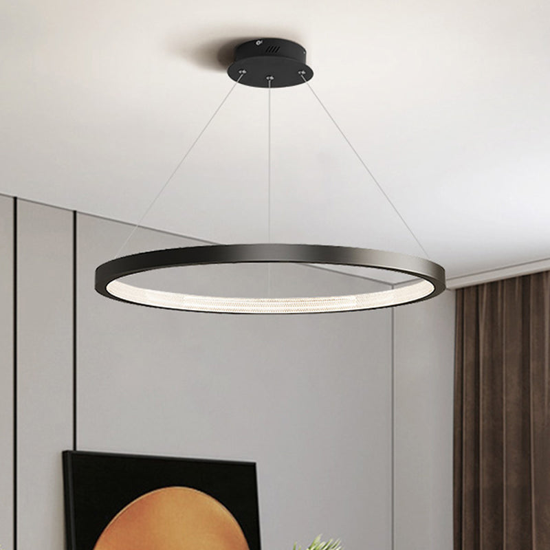 Circle Shape Metal Pendant Light Fixture Modern 1 Light Hanging Light Fixture in Black