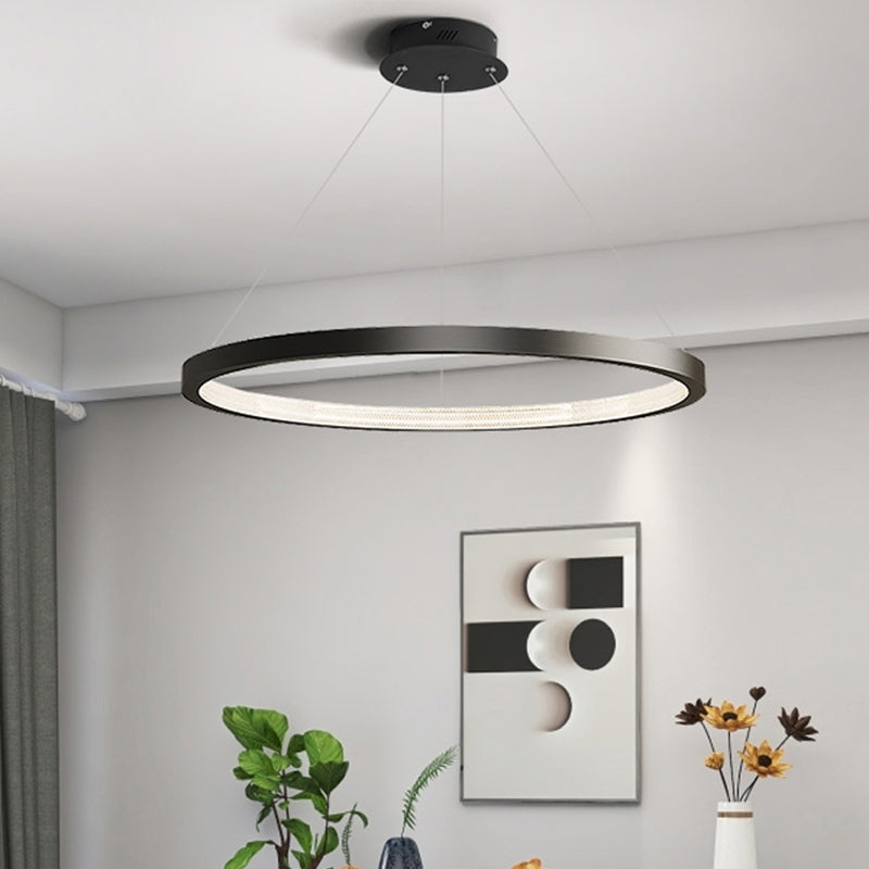 Circle Shape Metal Pendant Light Fixture Modern 1 Light Hanging Light Fixture in Black