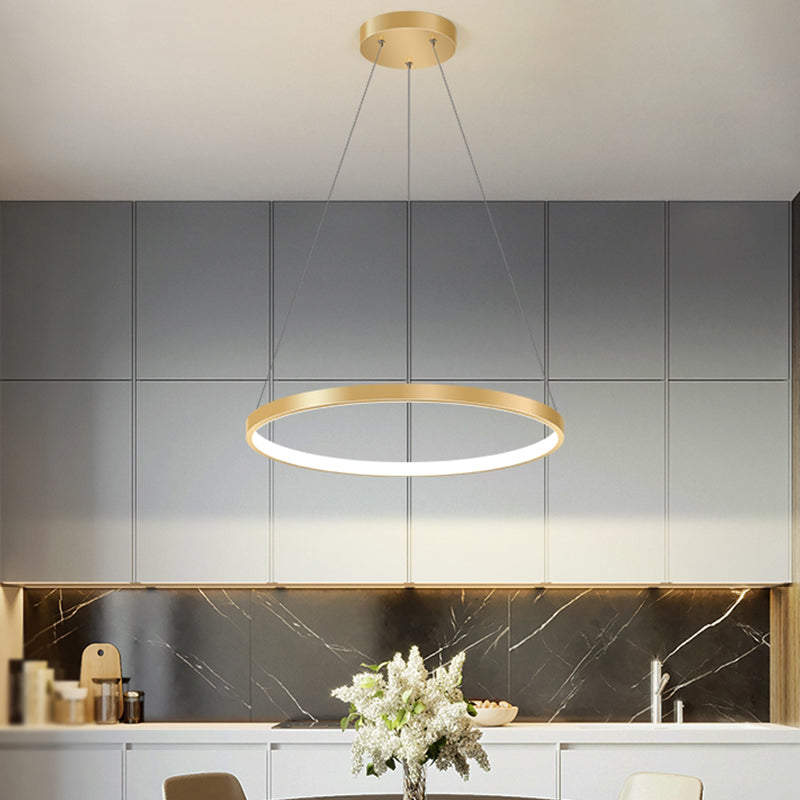 Circle Metal Pendant Light Fixture Modern Style Single Light Hanging Light Fixture in Gold