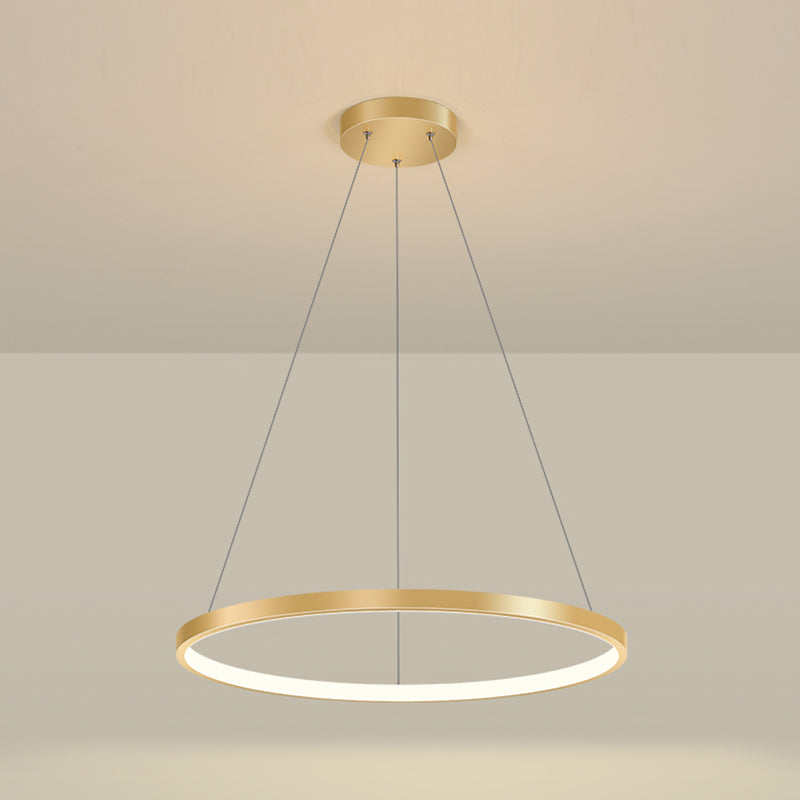 Circle Metal Pendant Light Fixture Modern Style Single Light Hanging Light Fixture in Gold