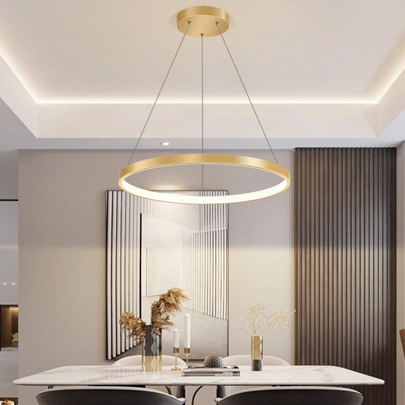 Circle Metal Pendant Light Fixture Modern Style Single Light Hanging Light Fixture in Gold