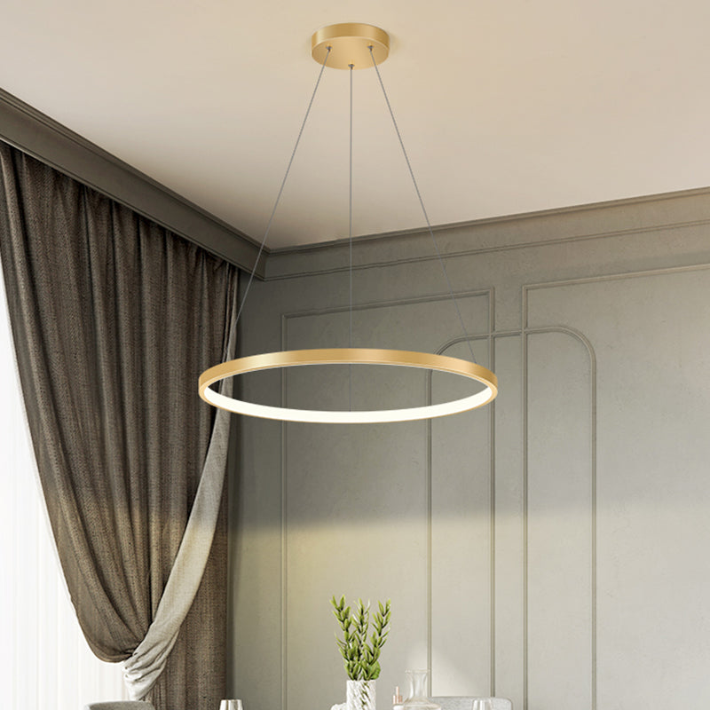 Circle Metal Pendant Light Fixture Modern Style Single Light Hanging Light Fixture in Gold