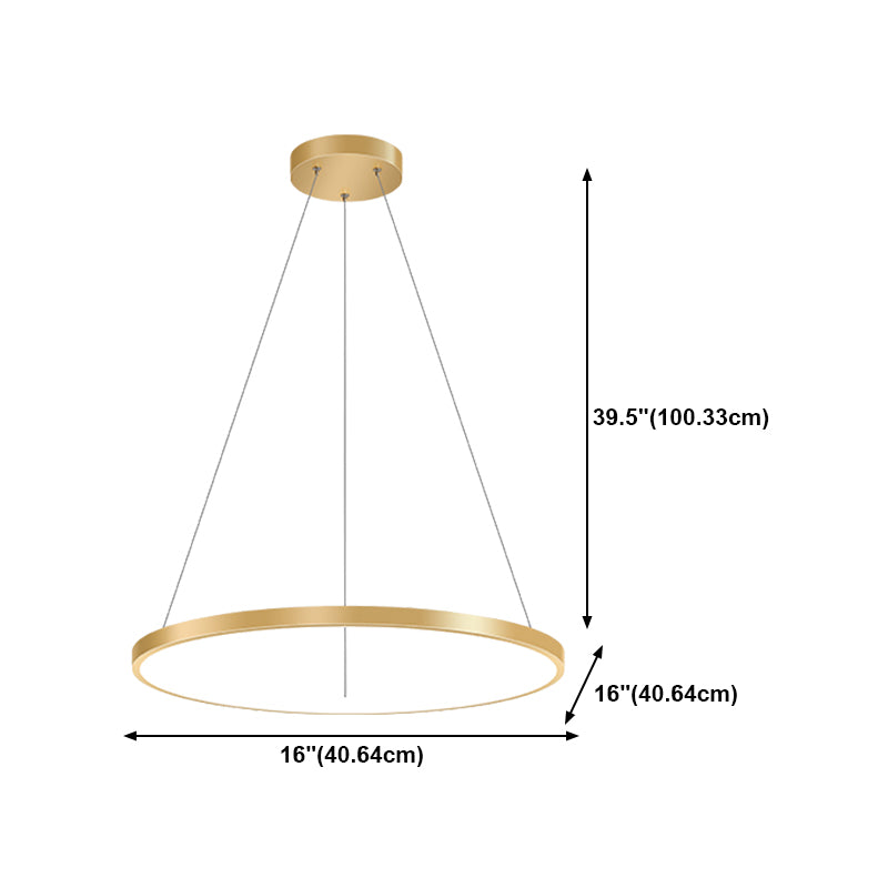 Circle Metal Pendant Light Fixture Modern Style Single Light Hanging Light Fixture in Gold