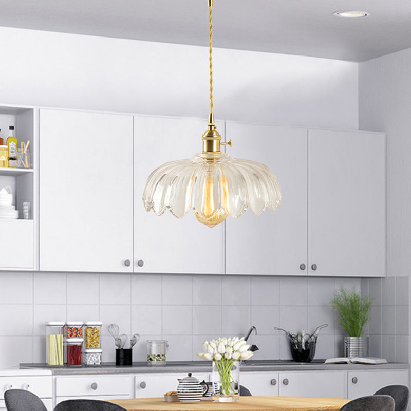 1 Light Pot Cover Hanging Pendant Industrial Style Glass Hanging Lighting for Bedroom